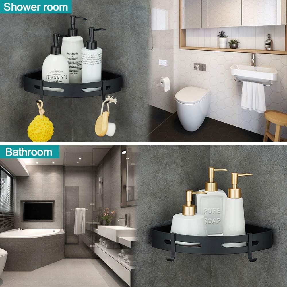 Góc kệ phòng tắm mà không cần khoan bằng nhôm hàng không với 2 móc để chống vòi hoa sen hỗ trợ cho 2 phòng