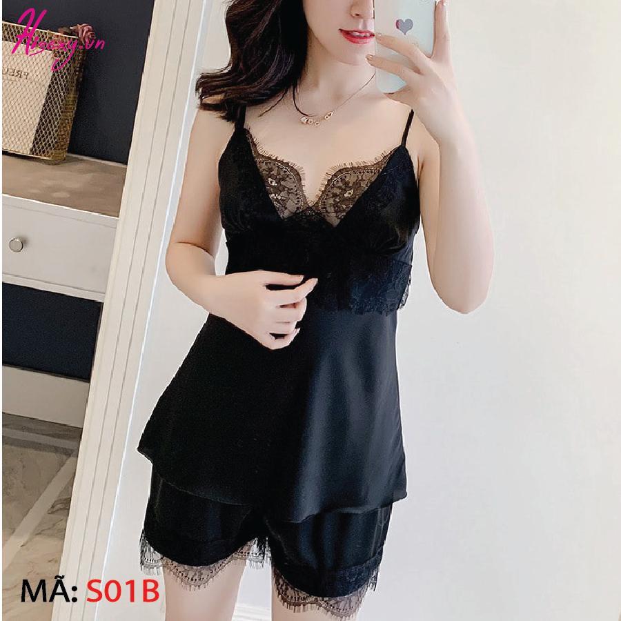 Đồ Bộ Ngủ HISEXY Quần Đùi Lụa Satin Ren 18cm MS04