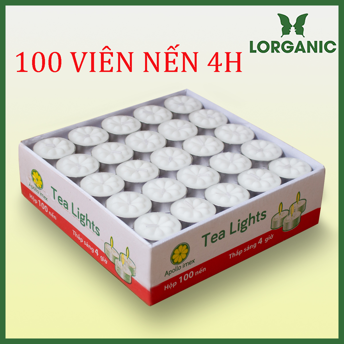 100 Viên Nến Tealight Sáp Cọ 4 giờ Lorganic An Toàn Sức Khỏe/ Dùng kết hợp đèn xông và tinh dầu/ Khử mùi và đuổi côn trùng hiệu quả