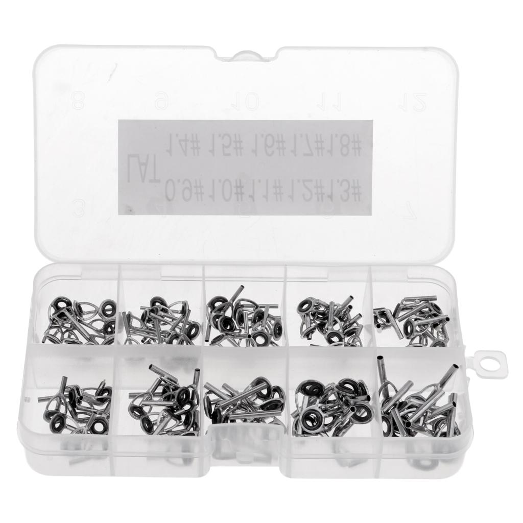 100pcs Rod Repair Kit Fishing Rod Guides Tips Line Rings for Rod Building