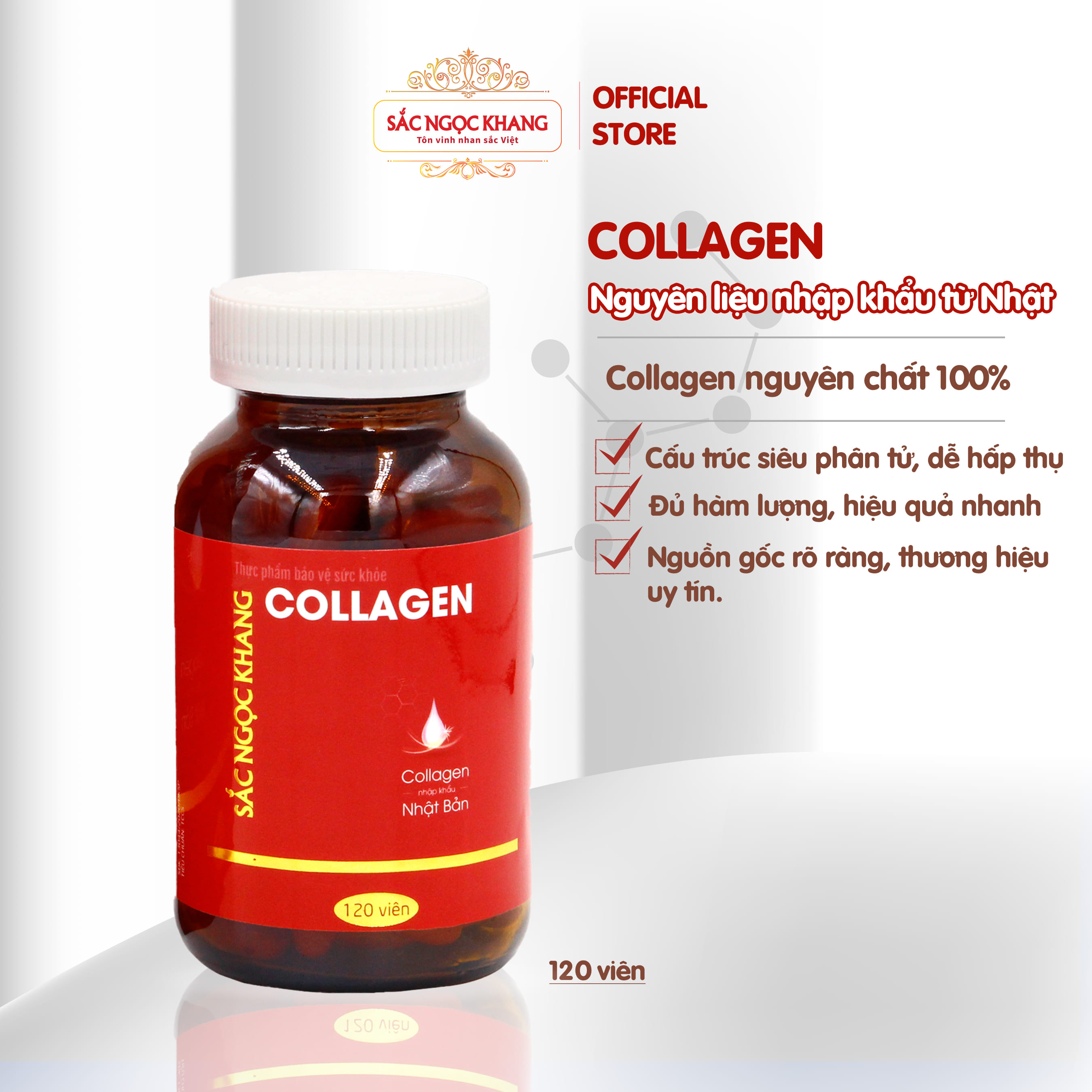 Viên uống đẹp da Collagen Sắc Ngọc Khang 120 viên thế hệ mới giúp sáng da, giảm nếp nhăn - đốm nâu, nuôi dưỡng và làm đẹp da , tóc, móng