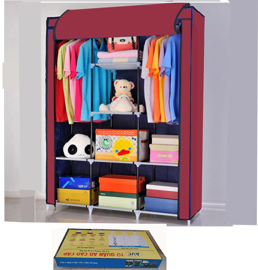 Tủ Vải Quần Áo 3 Buồng 8 Ngăn khung sắt sơn tĩnh điện, loại cửa có 2 khóa –Hàng 100% Việt Nam Sản xuất