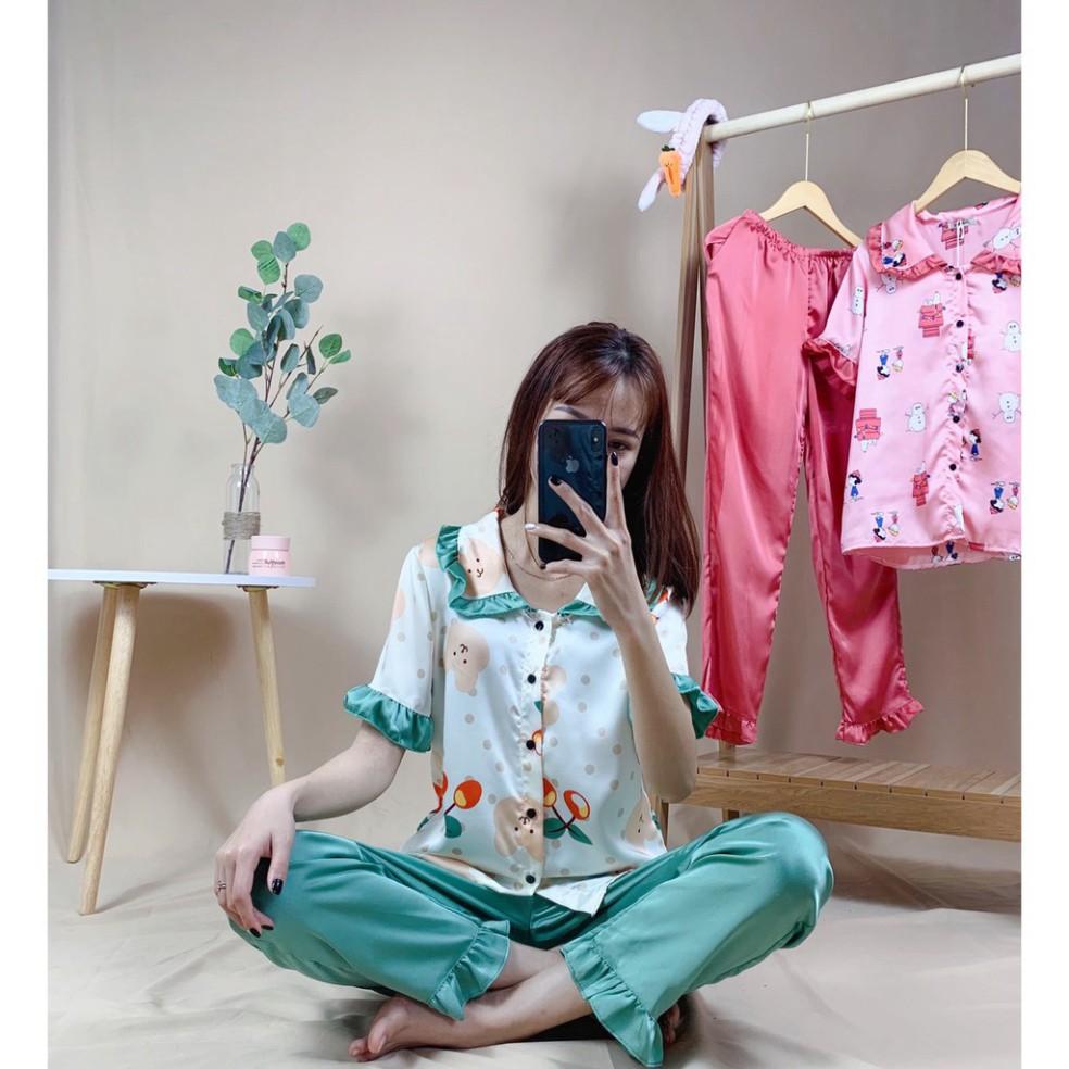 Freeship Bộ lụa mặc nhà, Bộ ngủ pijama chất lụa cao cấp, nhẹ mát, kiểu dáng hàn quốc.