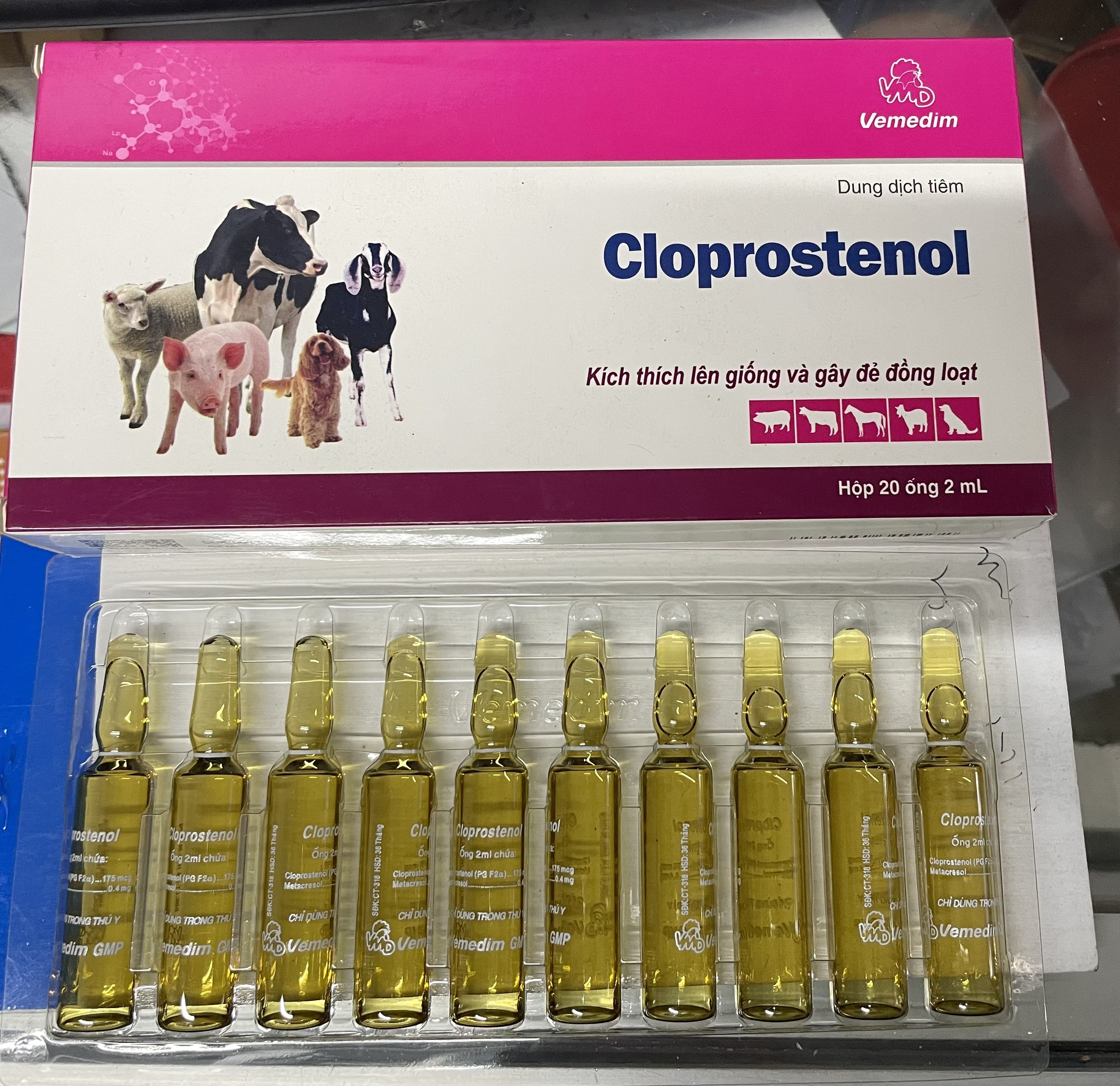 CLOPROSTENOL HỘP 20 ỐNG x 2ML - KÍCH THÍCH LÊN GIỐNG VÀ GÂY ĐẺ ĐỒNG LOẠT