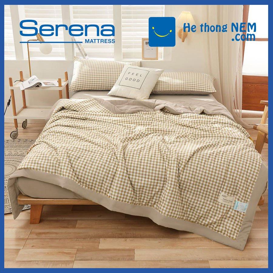 Bộ ga giường Cotton SERENA ga chun cao cấp bộ 5 món chăn ga vỏ gối chần bông - Hệ Thống Nệm