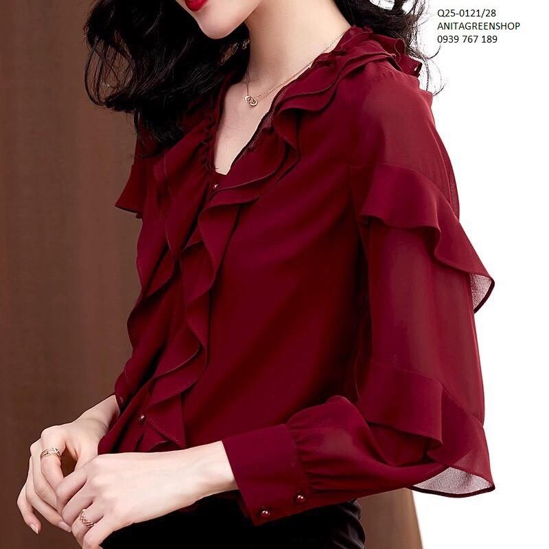 Áo nữ nhún bèo công sở  Q25-0121