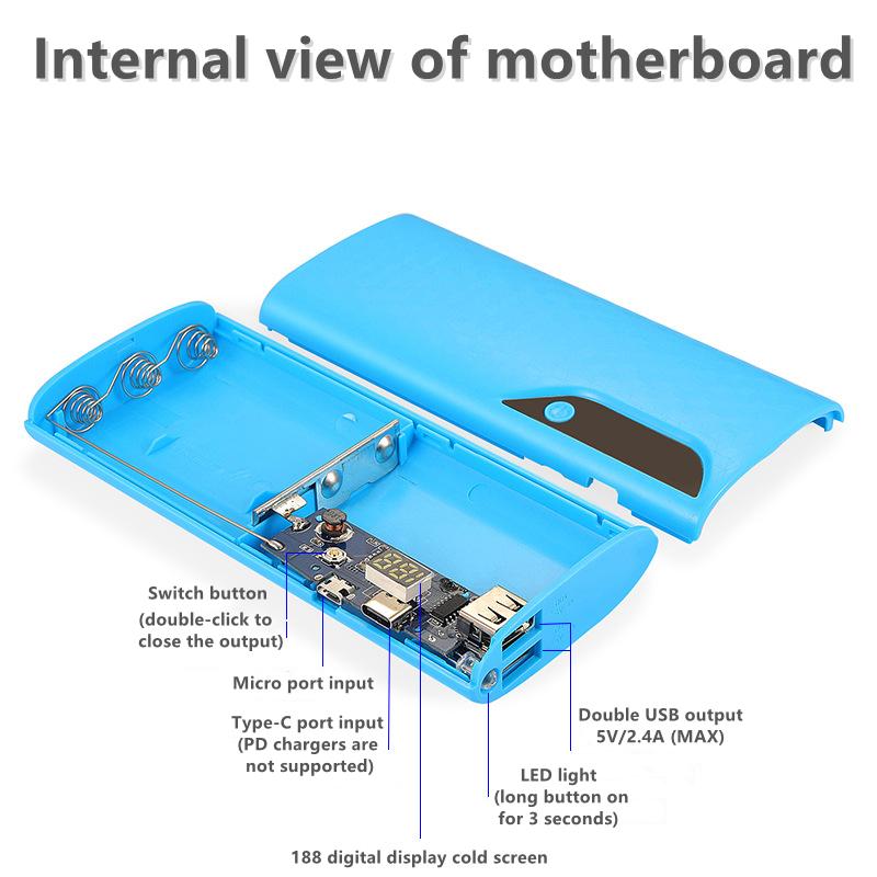 5x18650 Power Bank Box Portable 5V Dual USB Sạc điện thoại di động Vỏ DIY 18650 Giá đỡ pin Hộp sạc có đèn LED Màu sắc: Đen 3 ô