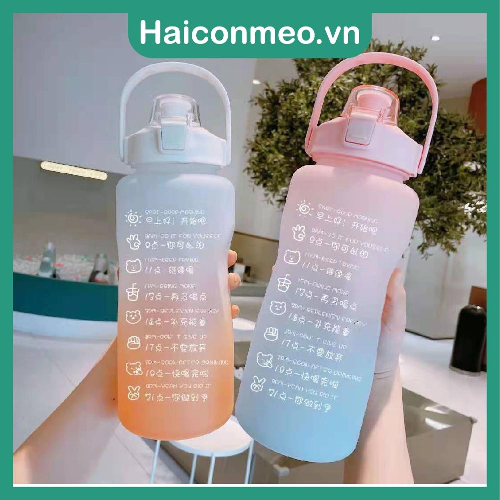 Bình Nước thể thao 2 Lít tập gym Siêu To Dễ Thương Có Vạch Nhắc Nhở Uống Nước Mỗi Ngày