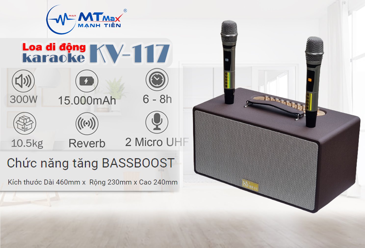 Loa kéo xách tay KV-117 Loa kéo xách tay bass đôi âm siêu trầm- kết nối Bluetooth, USB, thẻ SD-Bass 16 1 treble 1 mid, 300w nghe nhạc karaoke cực hay