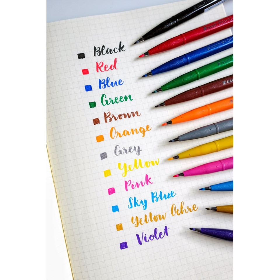 Bộ 12 Màu Bút lông viết chữ Calligraphy Pentel Fude Touch Brush Sign Pen (12 Colors Basic)