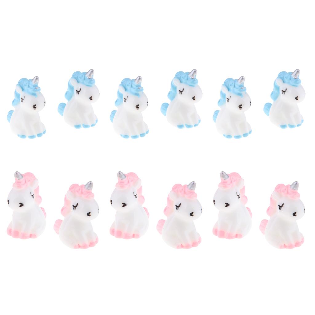 12 Mini Nhựa Kỳ Lân Tượng Thu Nhỏ Vườn Cổ Tích Đồ Trang Trí Màu Xanh + Hồng
