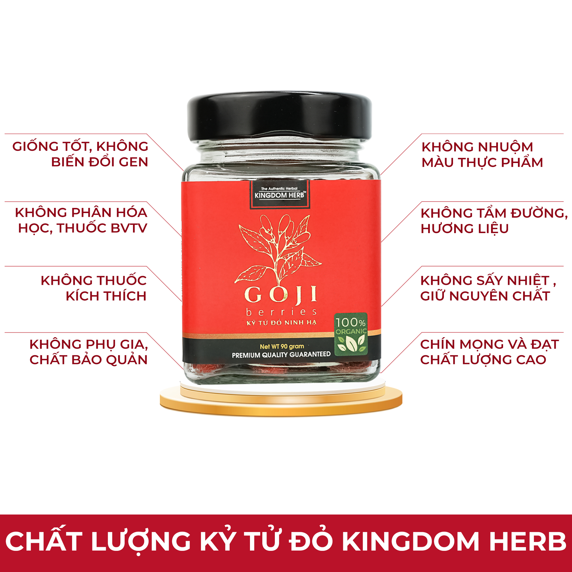 Kỷ tử organic Ninh Hạ Kingdom Herb chính hãng thượng hạng hộp 90g - KQ