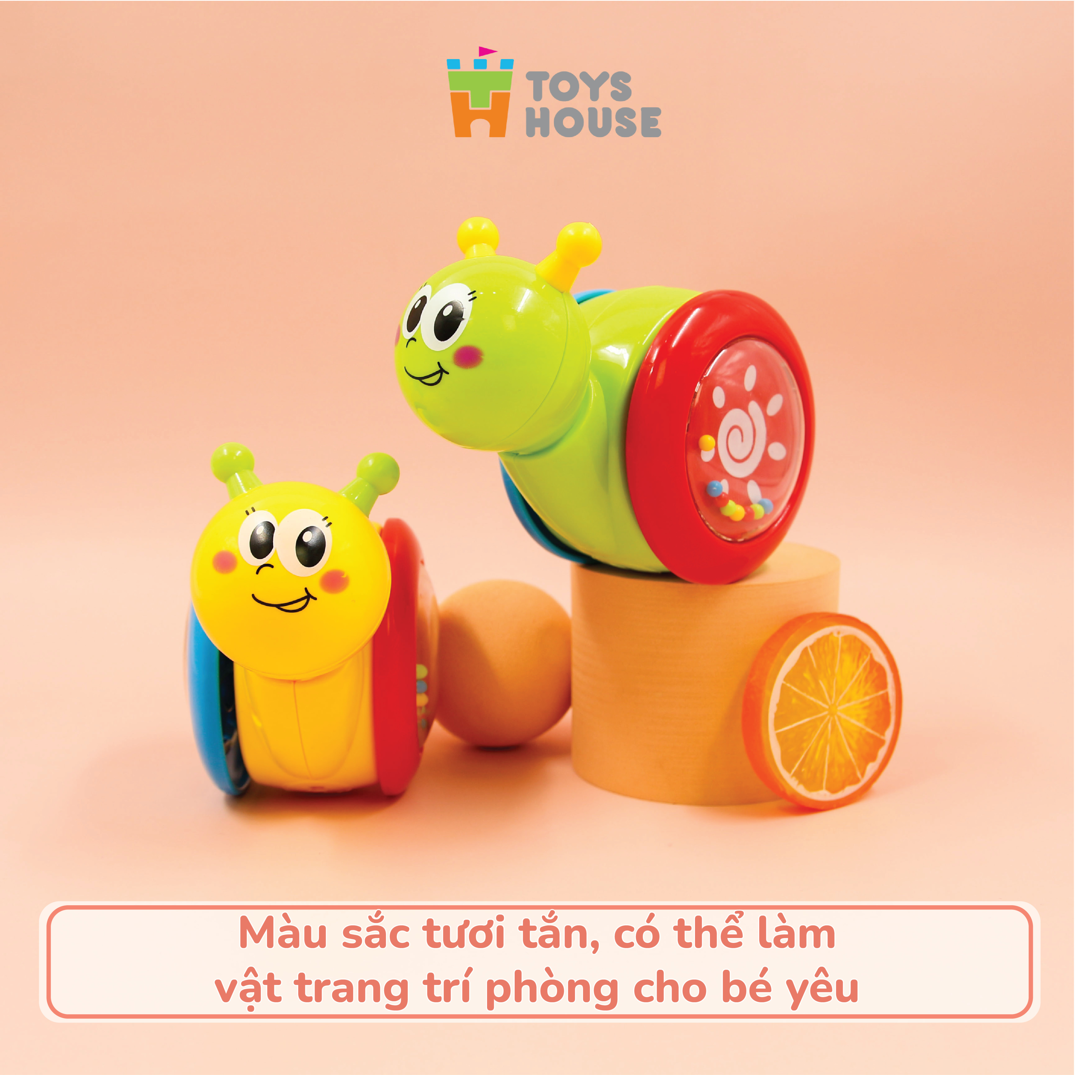 Đồ chơi lật đật gật gù có bánh xe cho bé Toyshouse 008-2 chú vịt vàng dễ thương - Tiêu chuẩn Châu Âu EN71