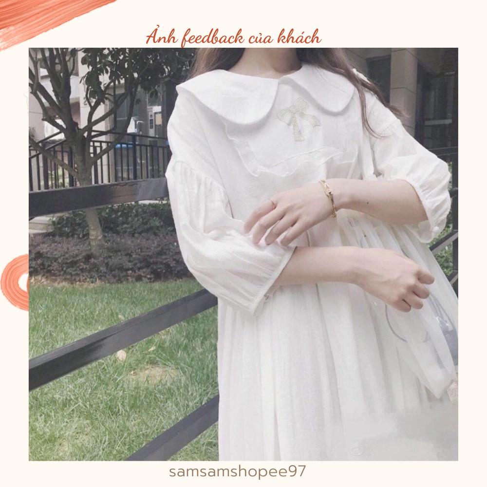 Váy lolita trắng cổ nơ dễ thương