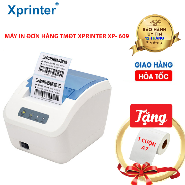 Máy In Mã Vạch Xprinter XP-609 USB+BLUETOOTH, In Vận Đơn TMĐT TẶNG KÈM GIẤY A7 - Mẫu Giao Ngẫu Nhiên - HÀNG CHÍNH HÃNG