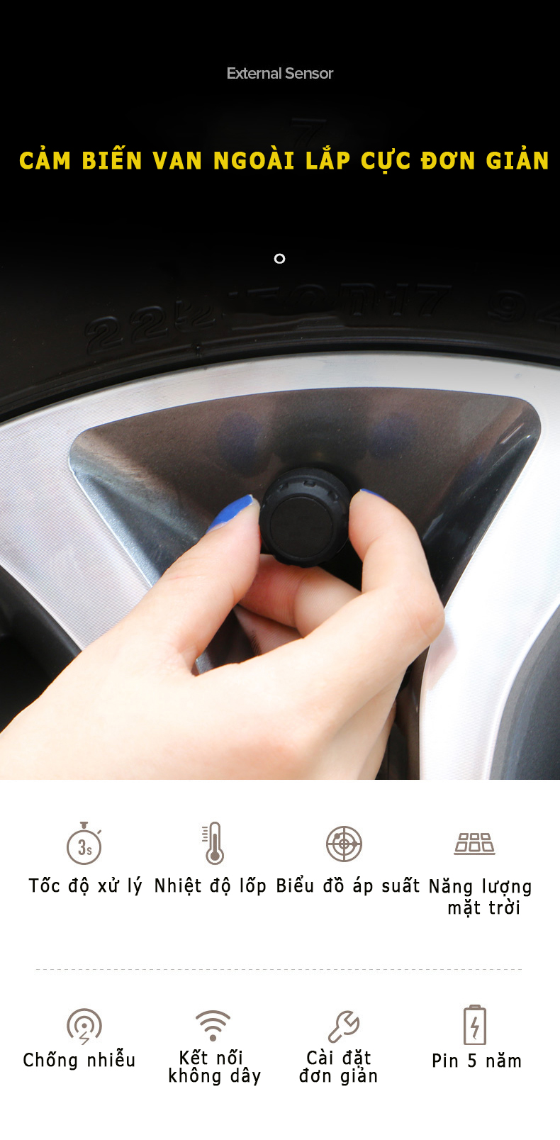 Cảm Biến Áp Suất Lốp Ô Tô Van Ngoài CAR365TMS01 Chính Hãng