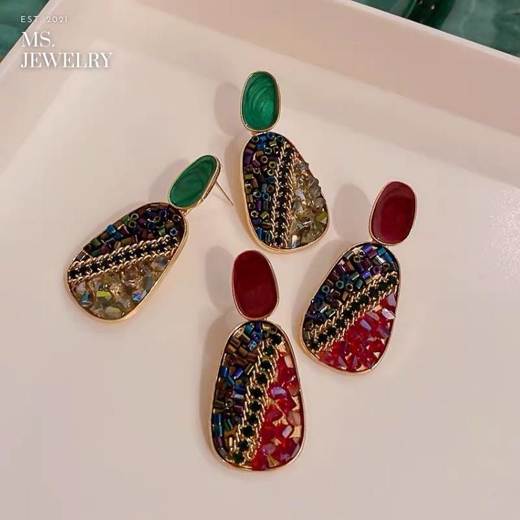Khuyên Tai Bạc S925 Ms Jewelry Handmade Thủ Công Phong Cách Thời Trang Hiện Đại Style Hàn Quốc Màu Xanh