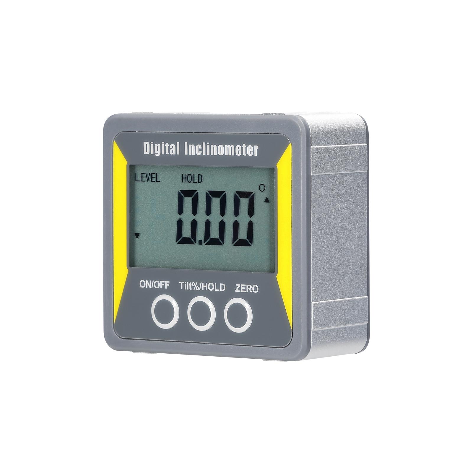 4*90° LCD Display Inclinometer Portable Level Meter Multifunctional Practical Protractor Woodworking Magnetics Angle Ruler Absolute Relative Measurement Auto Power Off Data Hold