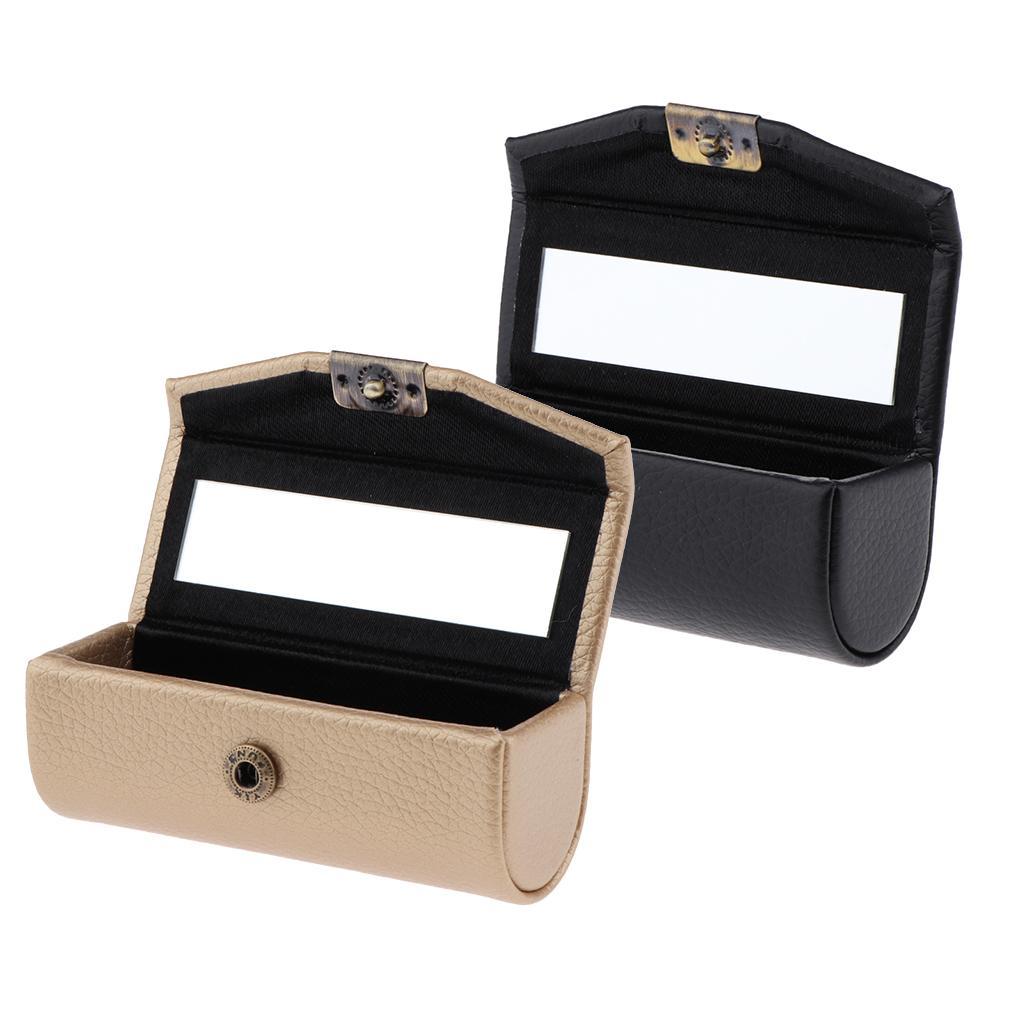 2Pcs Leather Single Lipstick Holder Case Storage Box w/ Small Mirror Gift