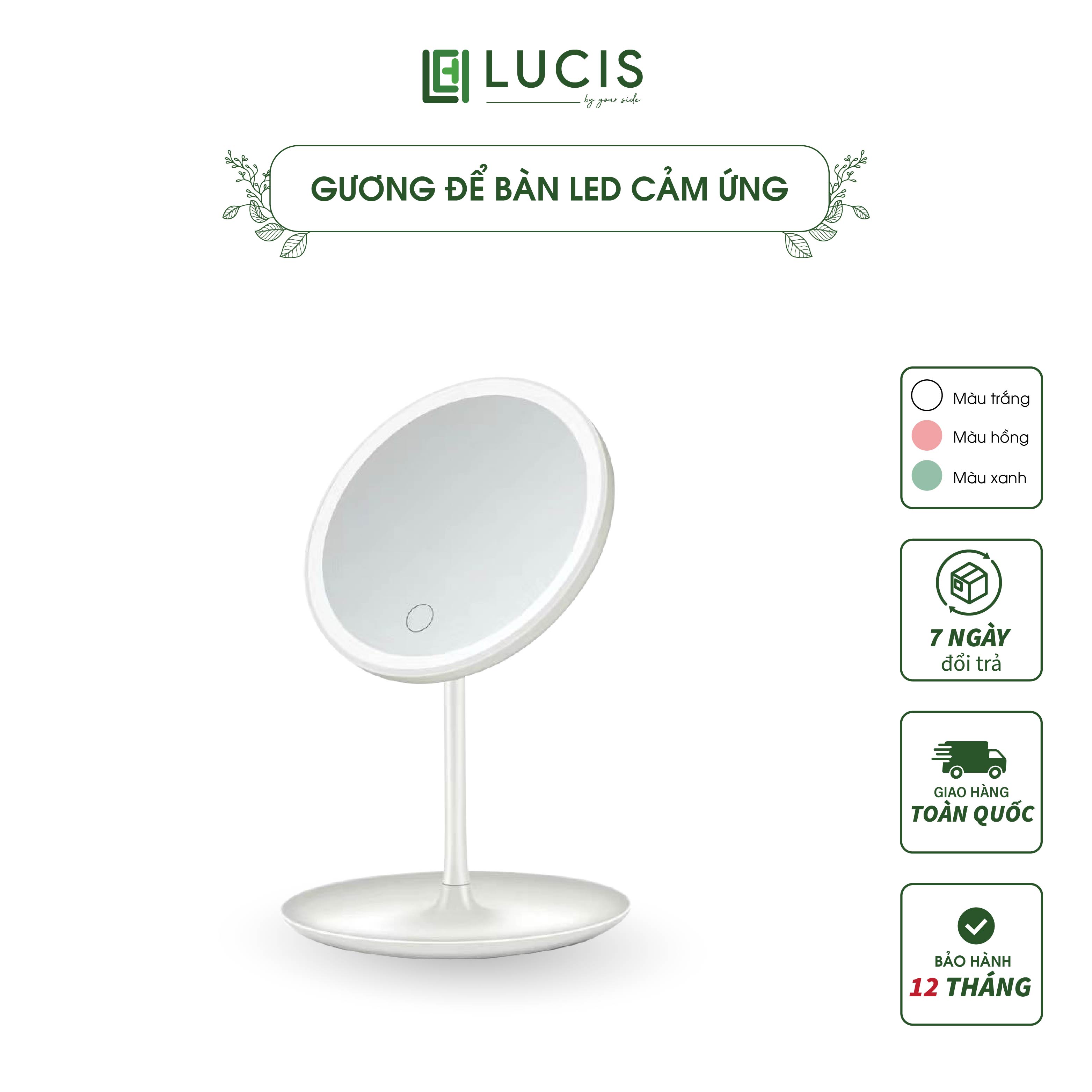 Gương Để Bàn Trang Điểm Có Đèn Led Cảm Ứng - 3 Chế Độ Ánh Sáng - Gương MakeUp Lucis Decor