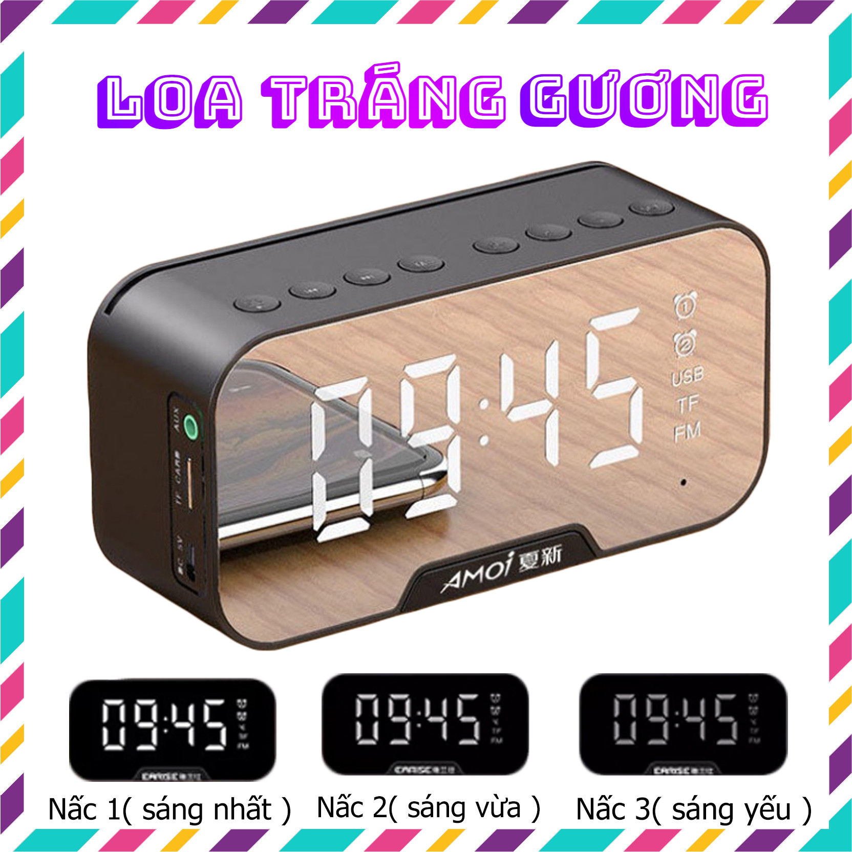 Loa Bluetooth G10 Loa Tráng Gương Kiêm Đồng Hồ, Đài FM, Đèn LED Hiển Thị Sắc Nét, Cắm Được Thẻ Nhớ, USB - Hàng chính hãng