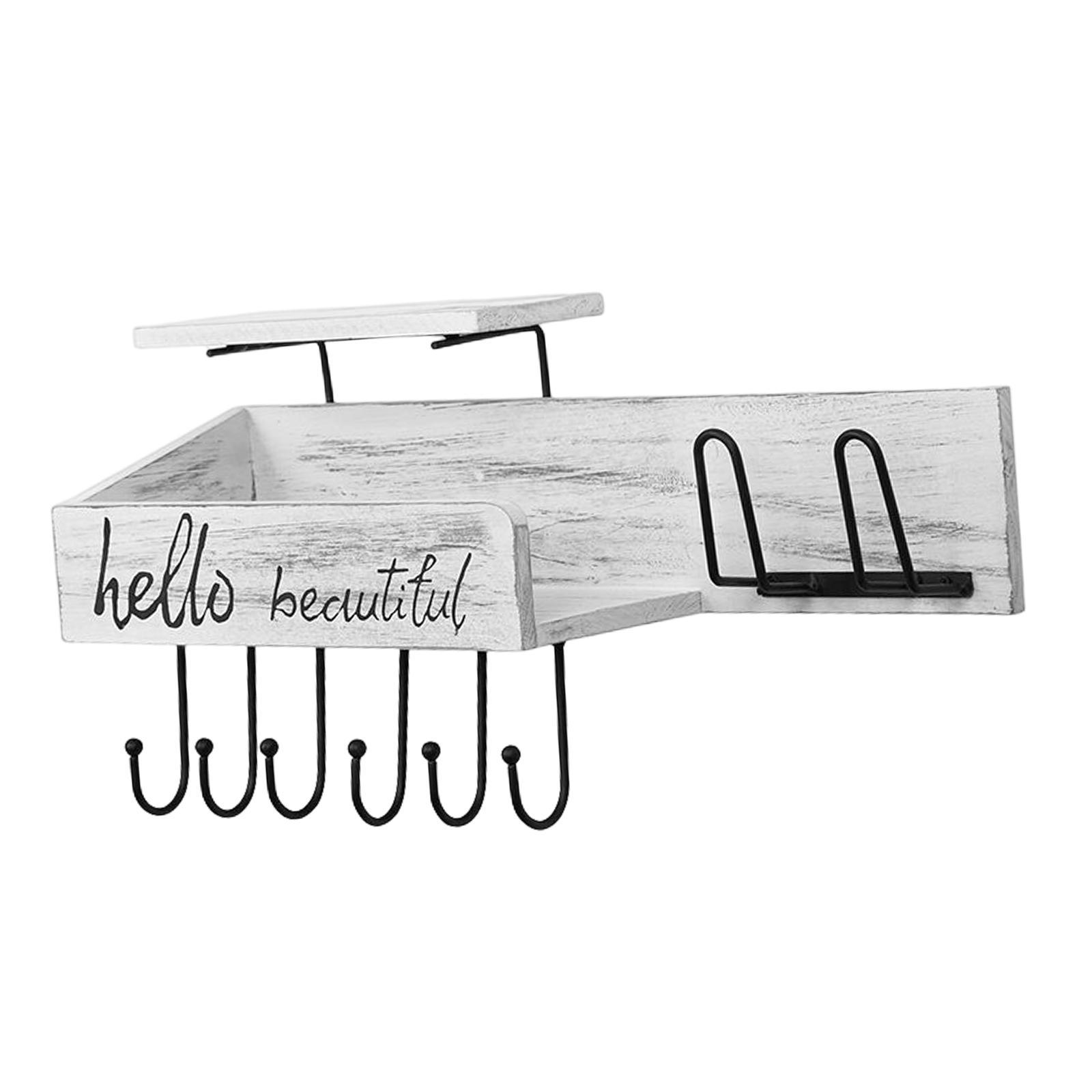 Wall Mounted Key Holder Hooks Rack Letters Living Room Wooden Mail Organizer