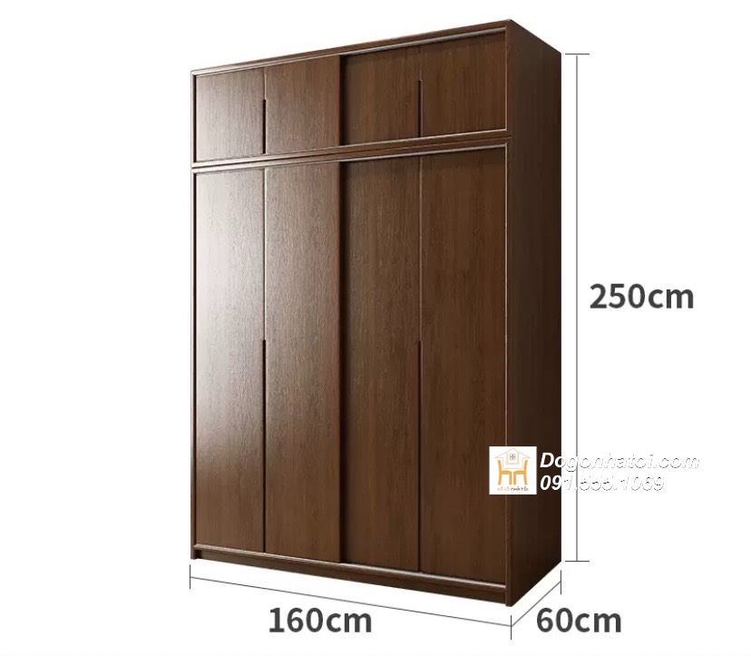 Tủ quần áo của lùa 3 cánh gỗ sồi màu óc chó 2m x 2m - TA230