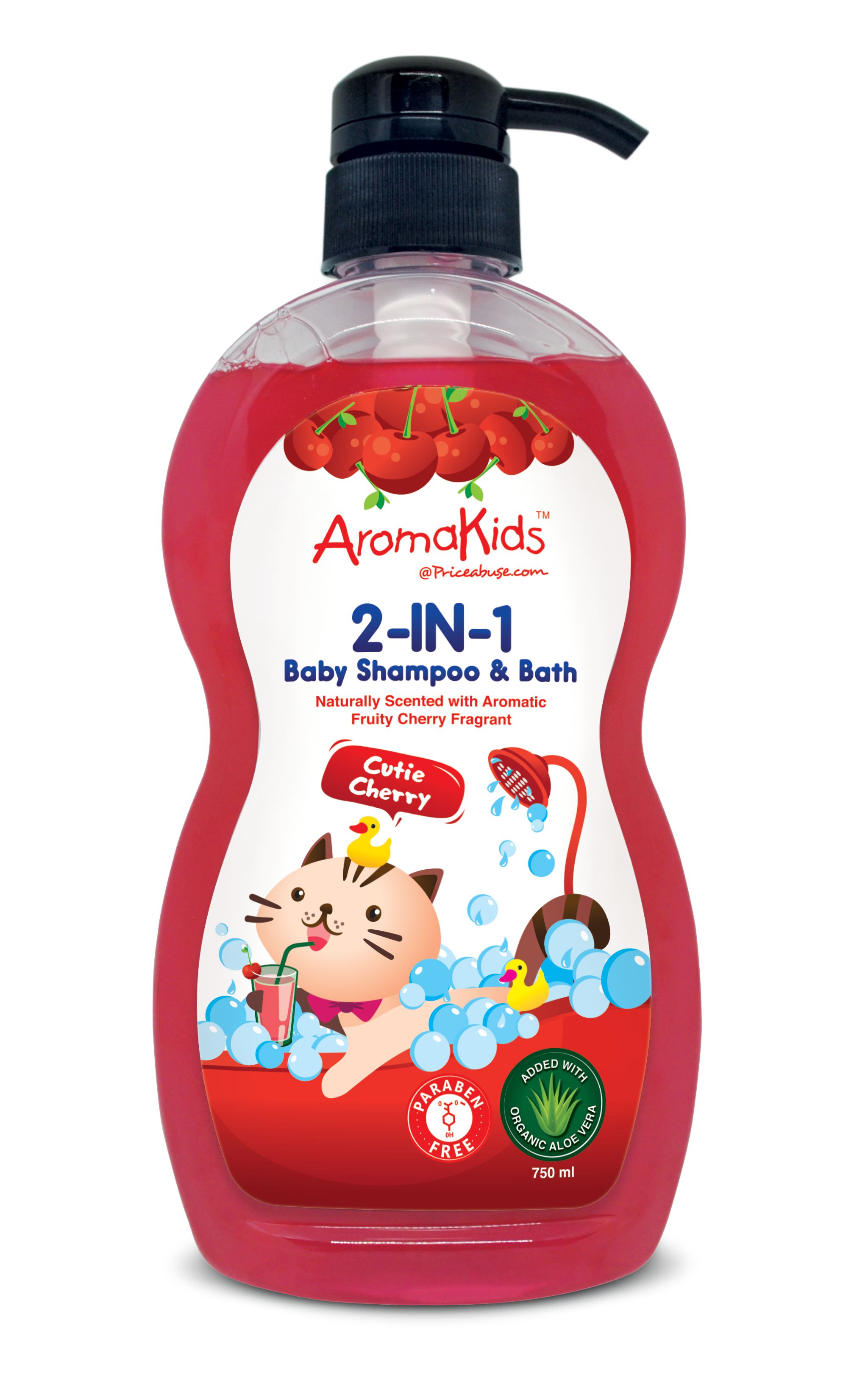 Sữa tắm gội cho bé; sữa tắm bé;sữa tắm gội 2in1;sữa tắm gội 2in1 AromaKids-Hương cherry, 750ml/chai