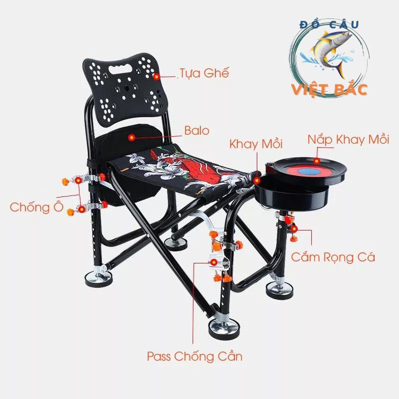 Ghế Câu Đài Hình Cá Chép Tựa Cao Ghế Địa Hình Gồm Đầy Đủ Phụ Kiện Đồ Câu Việt Bắc