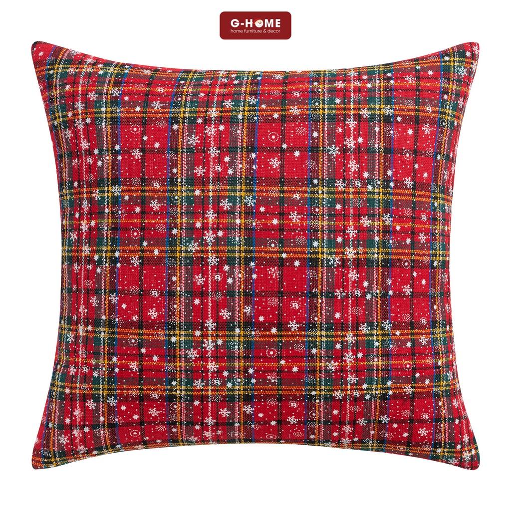 Vỏ gối trang trí giáng sinh Ghome, vỏ gối ôm xinh xắn, gối vuông tựa lưng sofa cao cấp hoạ tiết kẻ 3 màu VGNOEL22