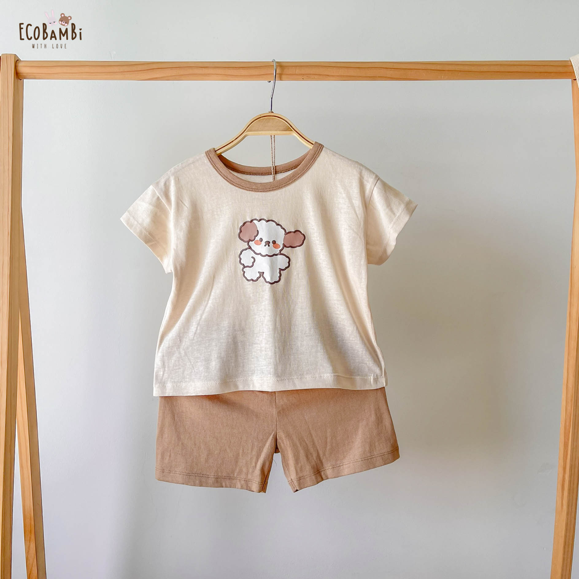 Bộ UNISEX quần LỠ thun cotton Heather phong cách Hàn Quốc in hoạ tiết nổi dễ thương cho bé ECOBAMBI