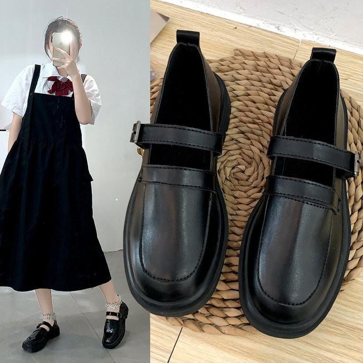 Giày búp bê nữ gót vuông mũi tròn phong cách hàn quốc, giày da đế nhỏ
