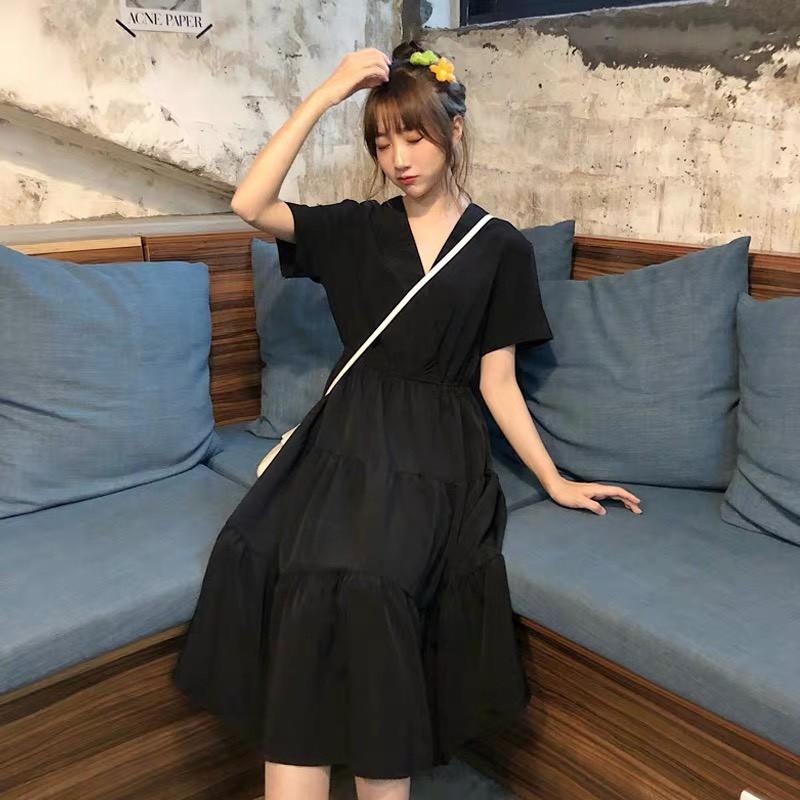 Váy babydoll dáng dài màu đen phong cách ulzzang phù hợp cho đi tiệc, đi chơi - SHOPLORA