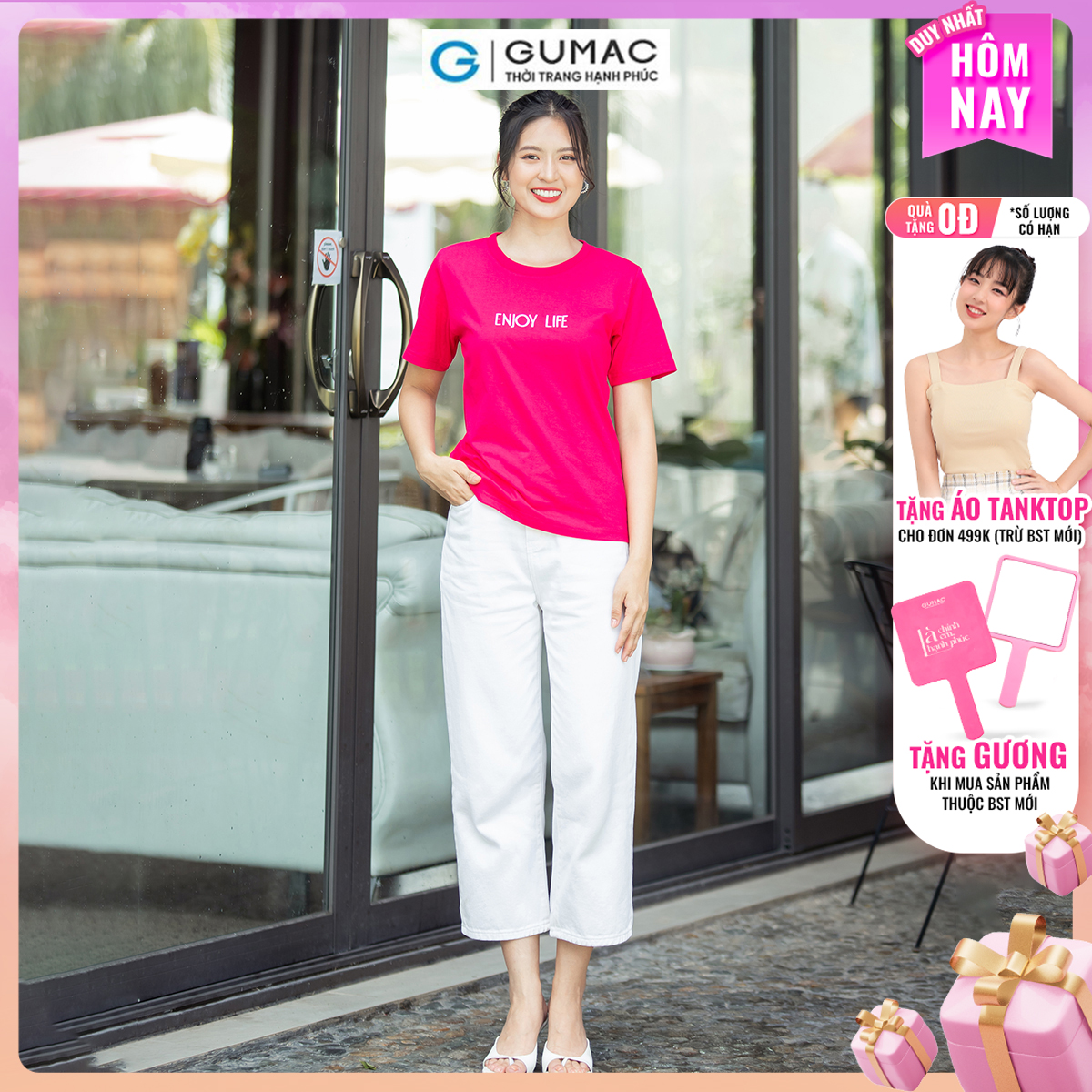 Quần Jeans nữ straight dáng lửng trẻ trung thời trang GUMAC QJD07038