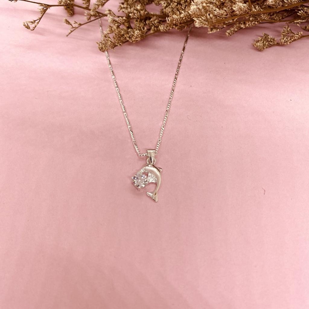 Dây chuyền nữ mặt cá heo đính đá bằng bạc - trang sức Lợi Hoàn