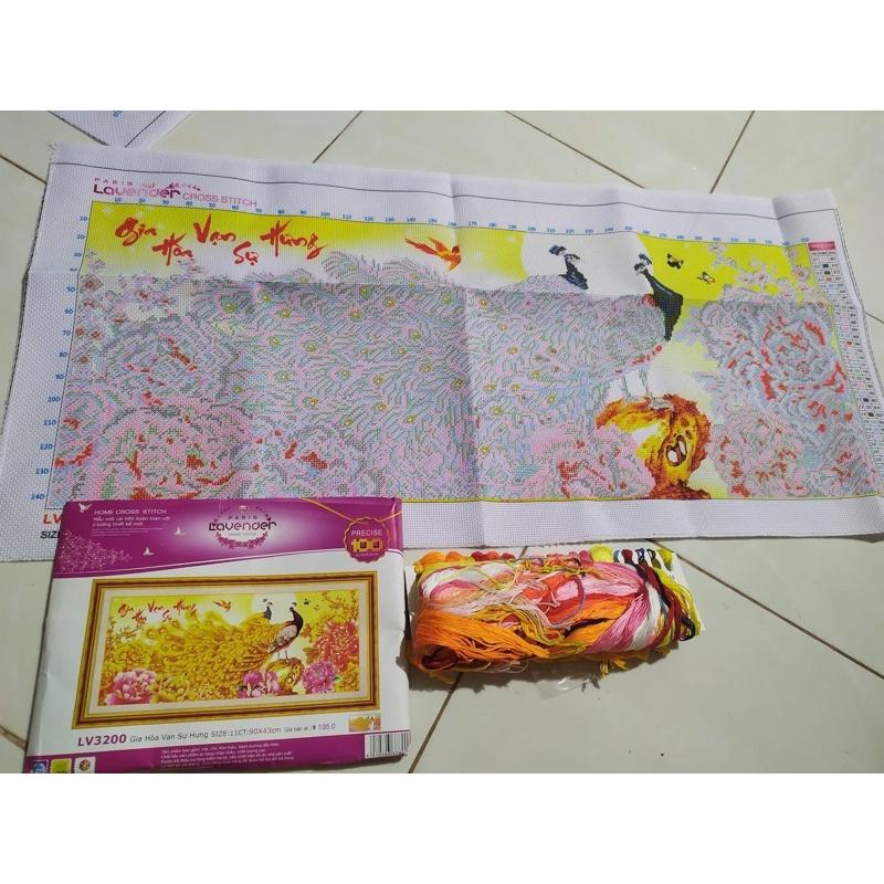 Tranh thêu chữ thập Gia hòa vạn sự hưng LV3200, kích thước 90 x 43 cm