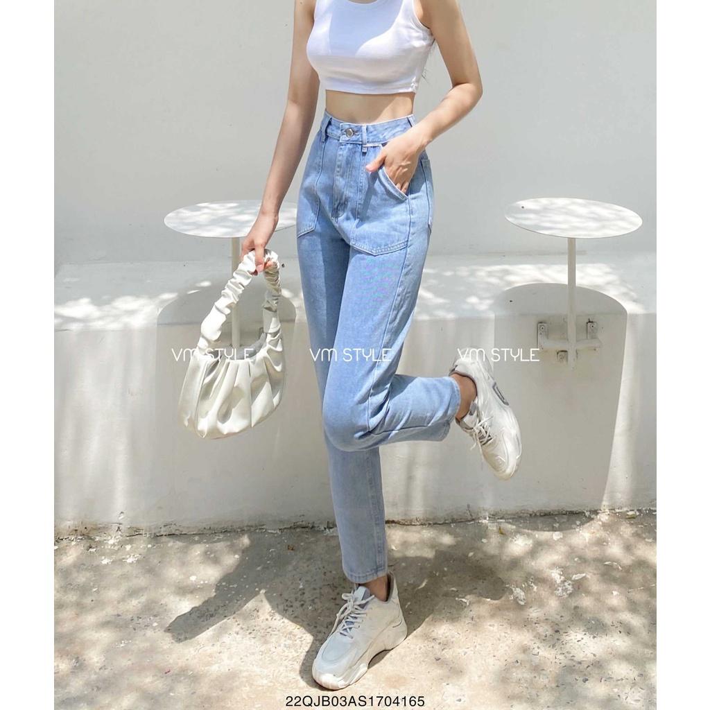 Quần jean baggy nữ VM STYLE lưng cao túi kiểu trơn (không co giãn) D59-N58 22QJB03AS1701