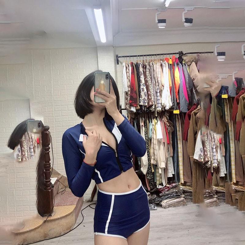 Bikini đồ bơi 2 mảnh dài tay cạp cao có khóa kéo thể thao năng động đi biển chất liệu thun lạnh co dãn 4 chiều DBN012