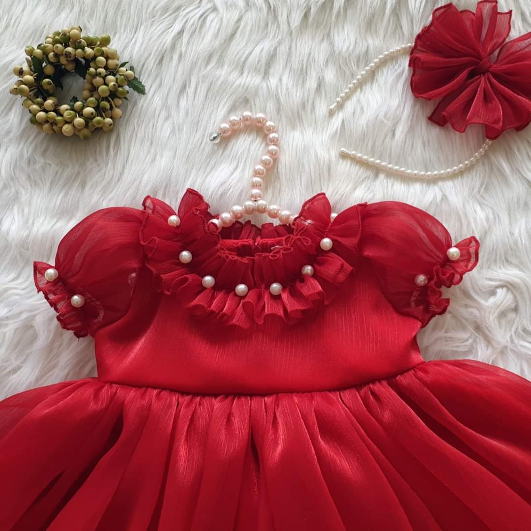 Váy Tơ Đỏ Đính Ngọc cho bé yêu TẶNG KÈM NƠ