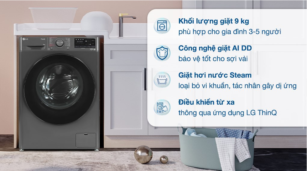 MÁY GIẶT CỬA TRƯỚC LG FV1409S4M 9KG INVERTER 2023- Hàng Chính Hãng - Chỉ Giao Hà Nội