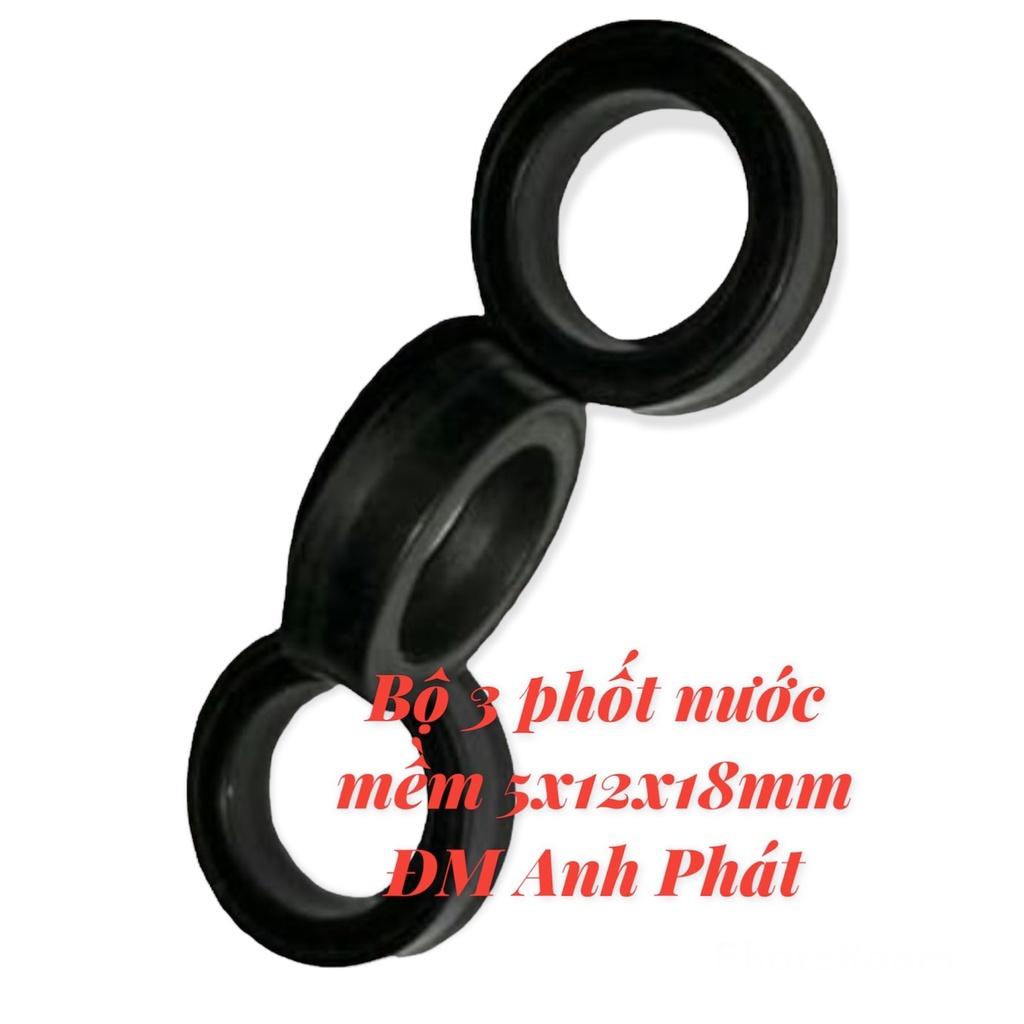 Bộ 3 phốt nước mềm loại 5x12x18mm máy xịt rửa xe áp lực , PHOTNUOC1218N