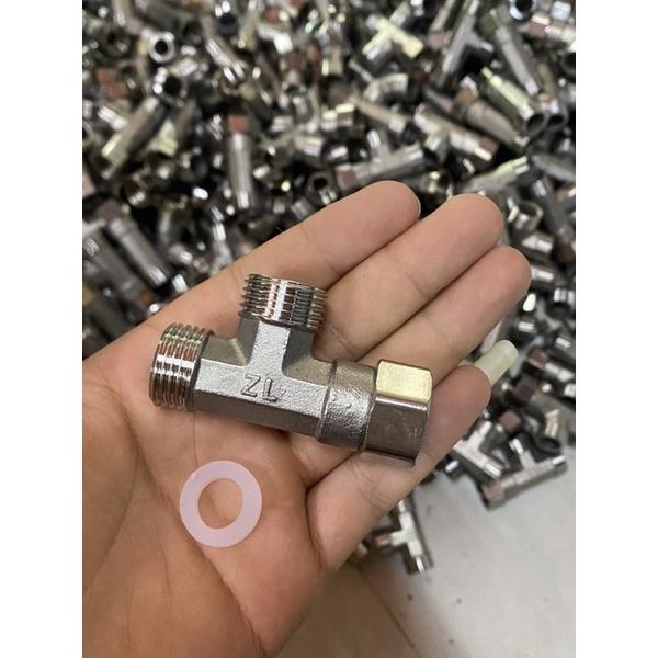 TÊ 2 REN NGOÀI 1 ĐẦU ỐC INOX GIÁ SỈ , TÊ CHIA NƯỚC BỒN CẦU VÀ VÒI XỊT VỆ SINH INOX (Tặng Kèm Doong Cao Su