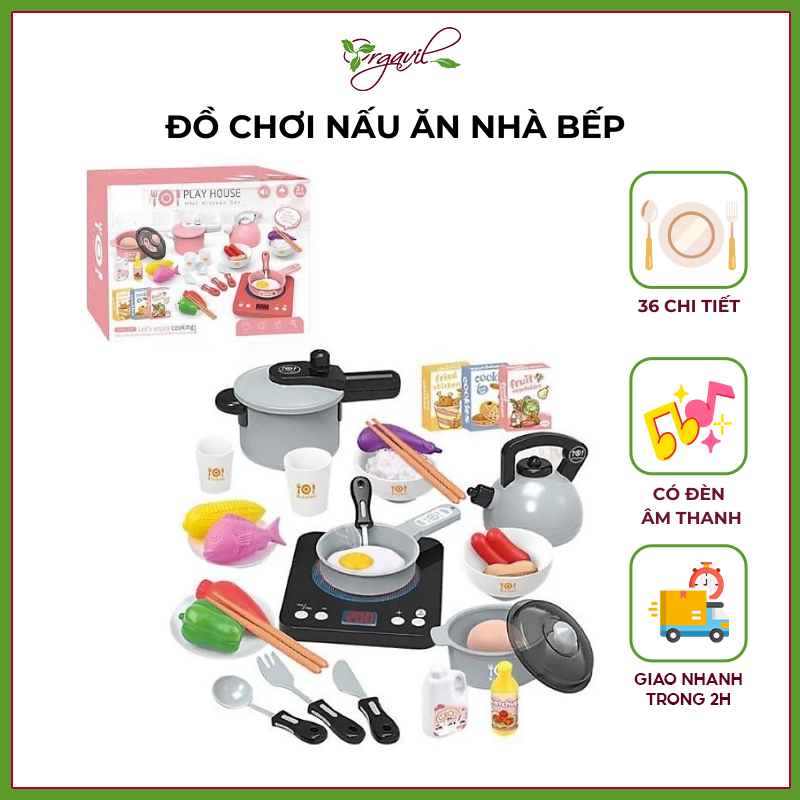 Đồ Chơi Nấu Ăn Nhà Bếp 36 Chi Tiết Cho Bé Có Đèn và Âm Thanh Sử Dụng Pin, Bộ Đồ Chơi Thiết Kế Đẹp & An Toàn - orgavil