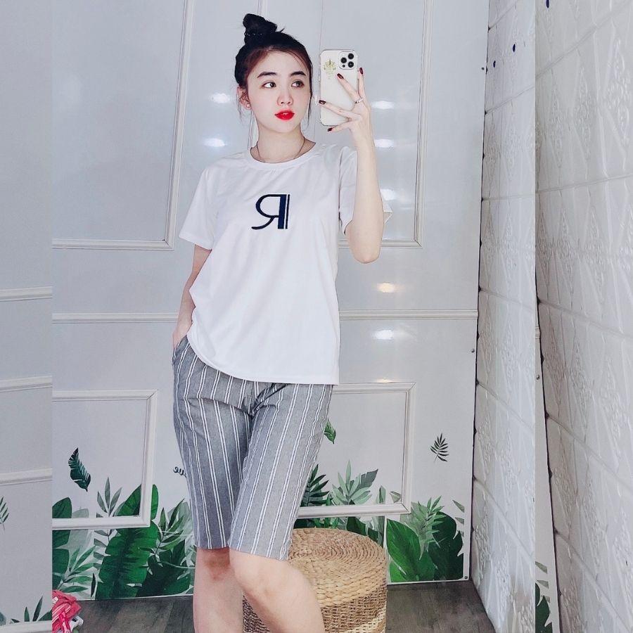 Đồ bộ nữ dễ thương bigsize mùa hè Đồ ngủ nữ thun cotton Bộ thể thao quần lửng sọc set ngố mặc nhà cute ESHOP AD16