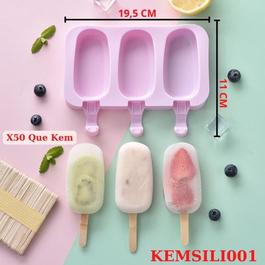 KHUÔN KEM QUE SILICON TẶNG KÈM 50 QUE KEM LÀM BÁNH THẠCH RAU CÂU - KEMSILI