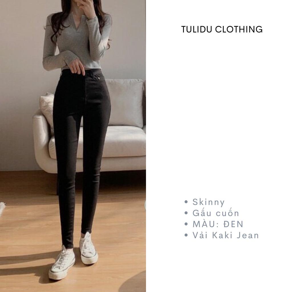 Quần Jean Nữ Lưng Cao Ôm Co Giãn Rách Gấu Màu Xanh Nhạt Tulidu Quần Bò Nữ Cạp Cao Skinny ẢnhThật 96.04