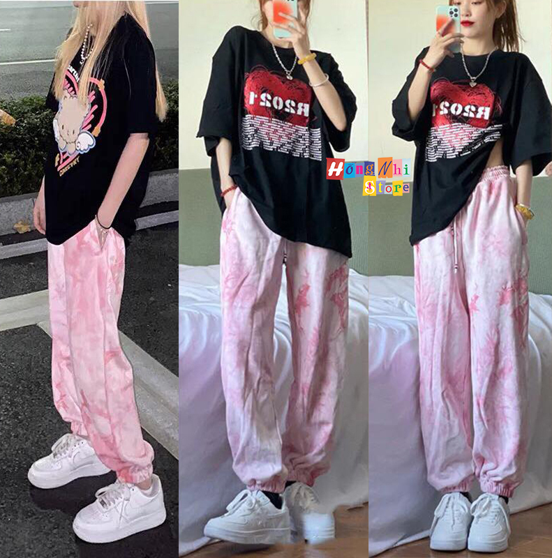 Quần Jogger 3D Ulzzang Unisex Jogger Loang Màu Bo Lai Hồng V2 - MM