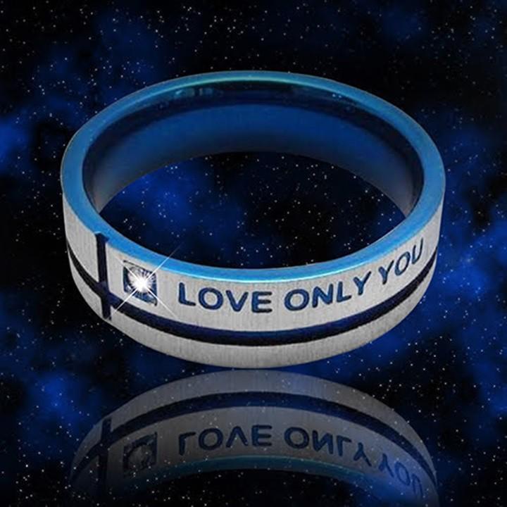 Nhẫn inox xanh sọc Love only you - Giá 1 chiếc