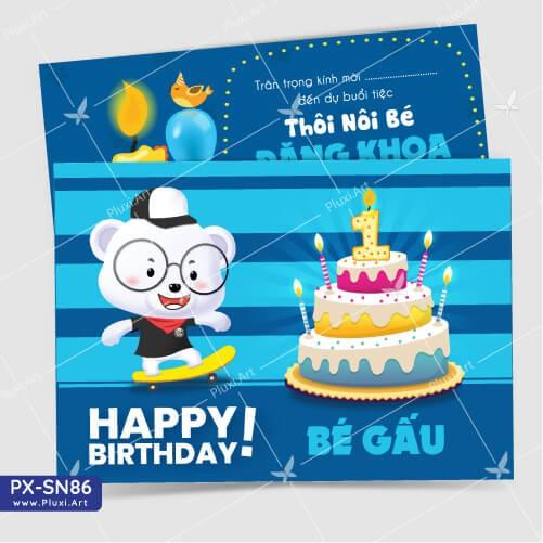 Thiệp thôi nôi – sinh nhật theo yêu cầu Pluxi