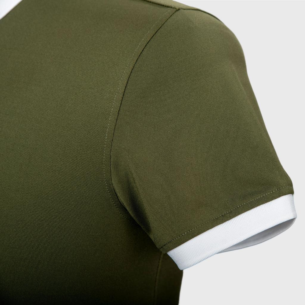 Áo nam polo màu xanh rêu cổ trắng dáng đẹp cá sấu Poly trơn ngắn tay cao cấp có cổ GIFASHION MPR3418